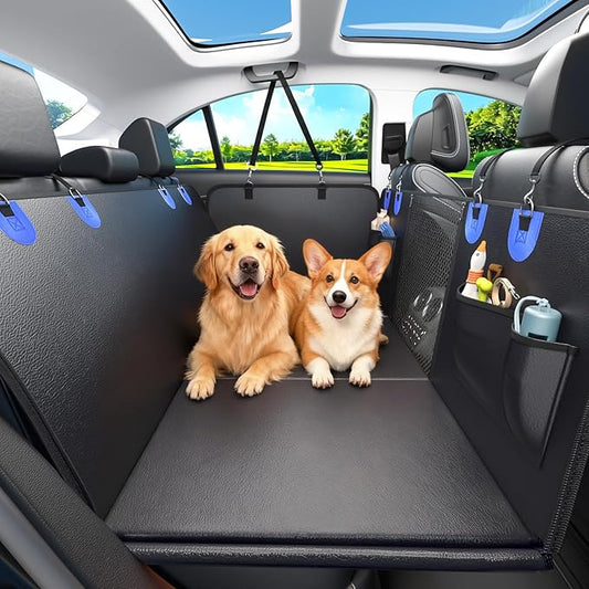 2-In-1 Convertible Hard Bottom Dog Hammock for Car, 100% Waterproof PU Leather Backseat Cover with Zipper Side Flaps, Non-Slip Extender for Large/Elderly Dogs & Multi-Dog Families,Fits SUV/Truck/Sedan