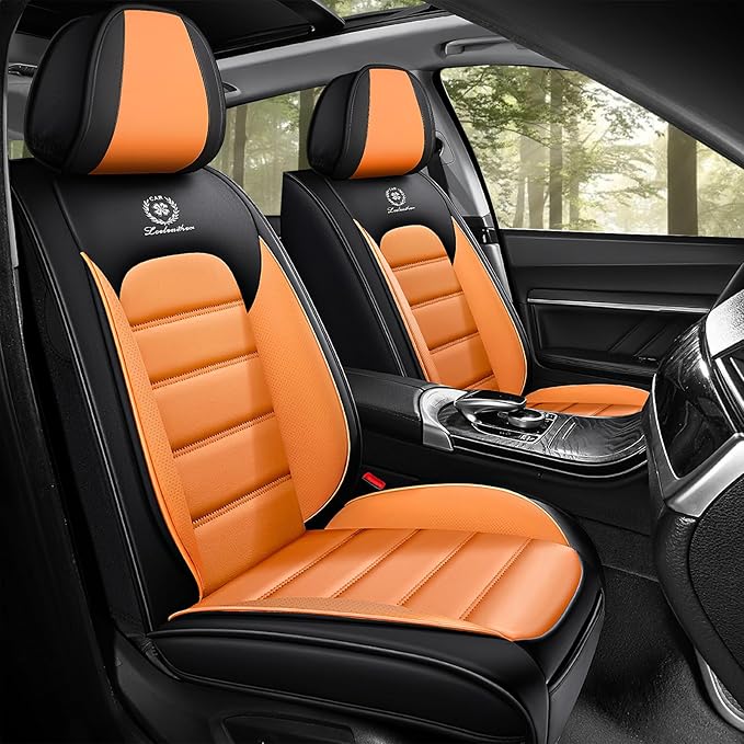 Seat Covers Fit for Toyota Corolla 2001-2025, Skin-Friendly Comfort Leather Seat Protectors, Compatible Airbag Auto Interior Covers (Front Pair, Black&Orange)