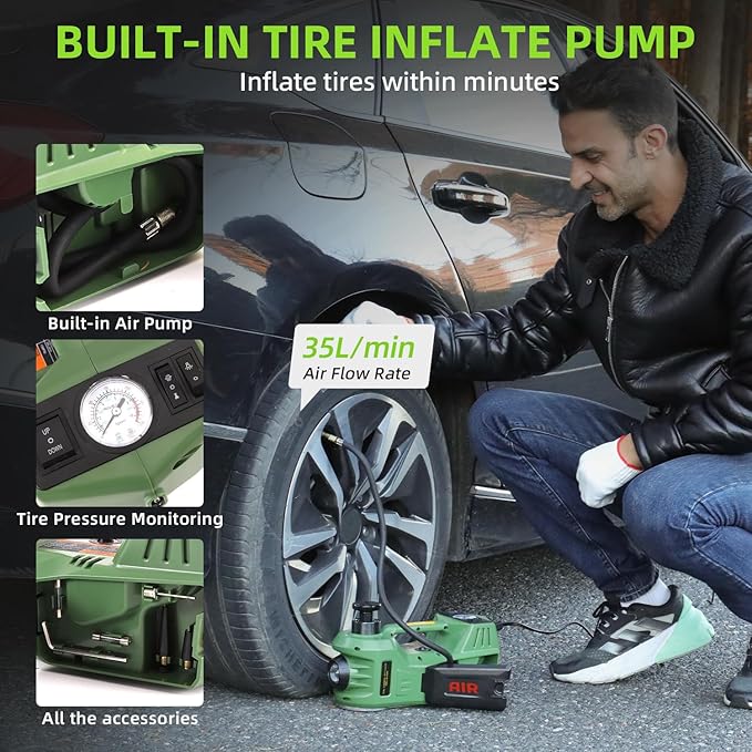 EFFIROSO Portable 5 Ton 12V Electric Car Jack Kit Hydraulic Floor Jack with Impact Wrench Tire Inflator Pump for Vehicle Emergency Repair Kit 11023lbs