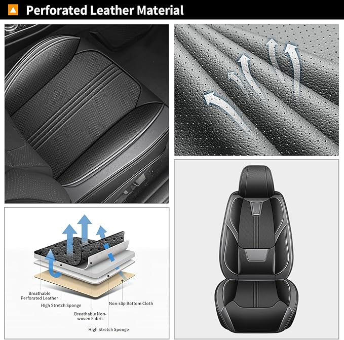 AOMSAZTO Seat Covers 2 Front Set for Chevrolet Chevy Trax 2015-2022 2024 2025 2026: Faux Leather Car Seat Cover Soft Comfortable Durable Breathable Waterproof (2 Seats, Black&Grey)