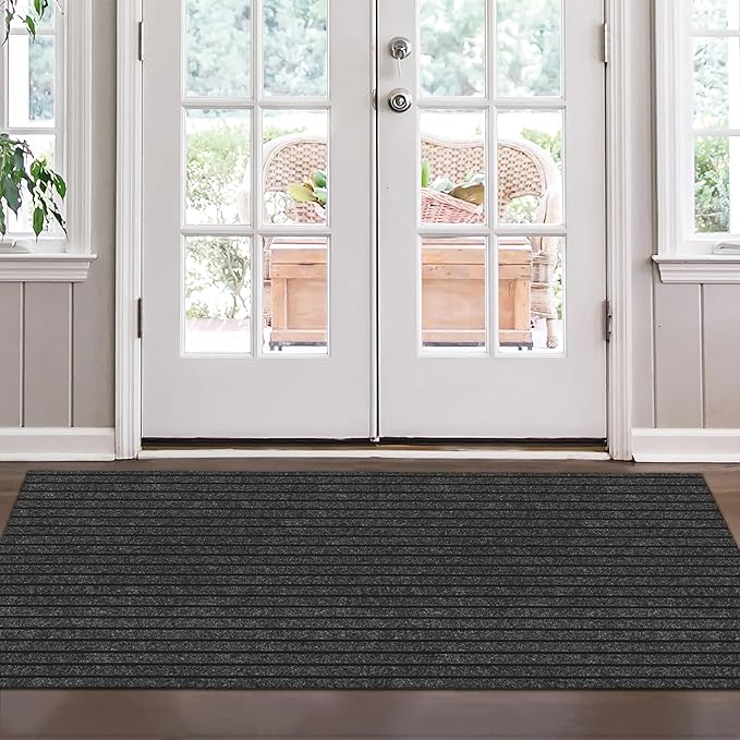 Ottomanson Mud Mat 2'7" x 4' Entryway Rug - Non-Slip Scraper Doormat for Muddy Paws, Dirt Trapping Indoor/Outdoor Mat for High-Traffic Areas, Kitchen, Garage, Patio, Black