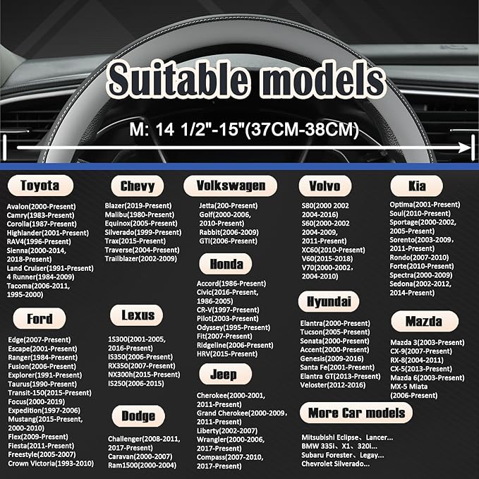 West Llama Thin Car Steering Wheel Cover, Universal 14.5-15 inch Nappa Leather Steering Wheel Cover, Ultra Thin, Anti-Slip, Breathable(Black+Gray-Standard Size)