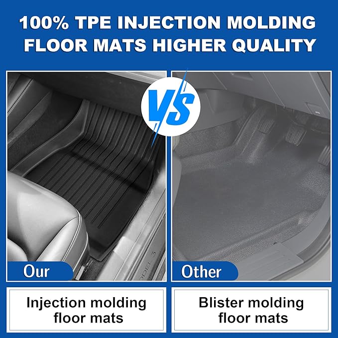 Weize Floor Mats Fit for Tesla Model 3 Highland 2025 2024, TPE All Weather Cargo Liner Floor Mats and Cargo Trunk Mats Accessories Front Rear Cargo Mat Full Set