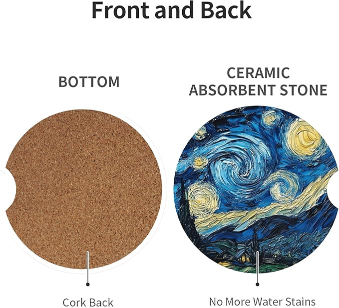 Absorbent Car Coasters for Cup Holders, 2 Pack Universal Anti Slip Ceramic Cup Coaster for Women Men 2.56 Inch Car Interior Accessories - Starry Sky 018