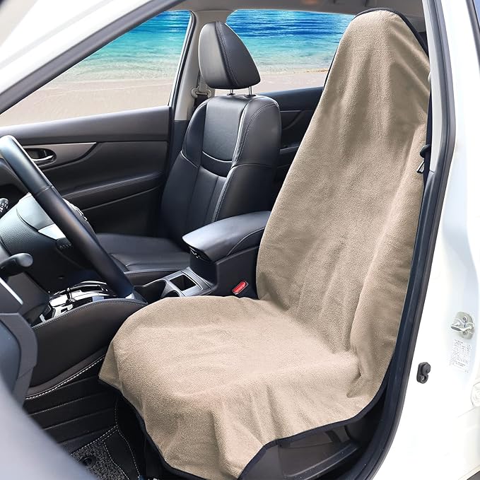 Leader Accessories Towel Waterproof Car Seat Cover Beige for Trucks SUV Seats Fitness Athletes Pets Gym and Water Sport