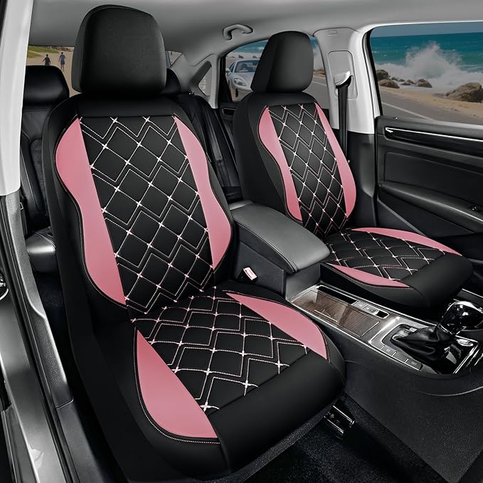 Road Comforts Seat Covers, Premium Leather Car Seat Covers Front Seat for Women Girls,Airbag Compatible, Automotive Seat Covers Universal Fit Most Cars,Vans,Truck,SUV