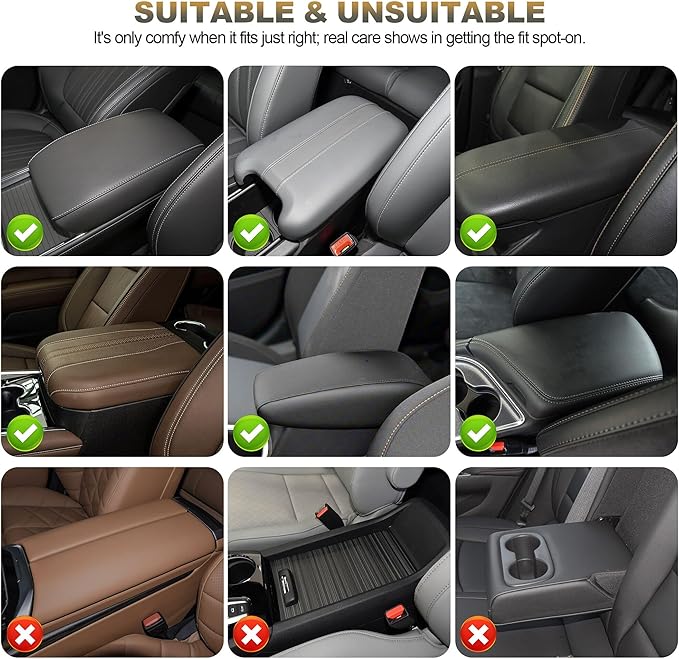 YORKNEIC Center Console Cover Fit for Ford Bronco Sport,Upgraded Faux Leather Car Arm Rest Cover Pad with 2 Storage Bags,Anti-Scratch/Wear-Resistant/Waterproof Car Armrest Cover Protection(Black)