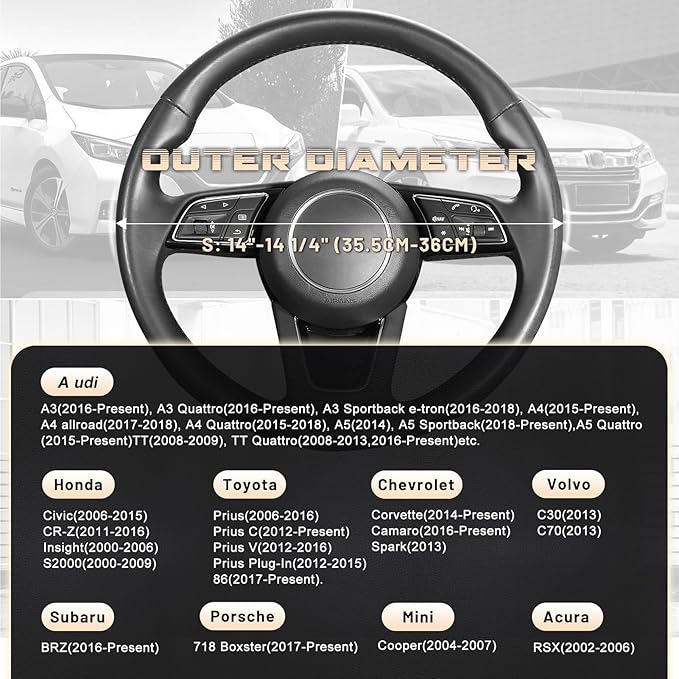 SEG Direct Car Steering Wheel Cover for Prius Civic Model 3 Model Y Camaro, Small Size 14-14.25 inch, Black and Beige Microfiber Leather