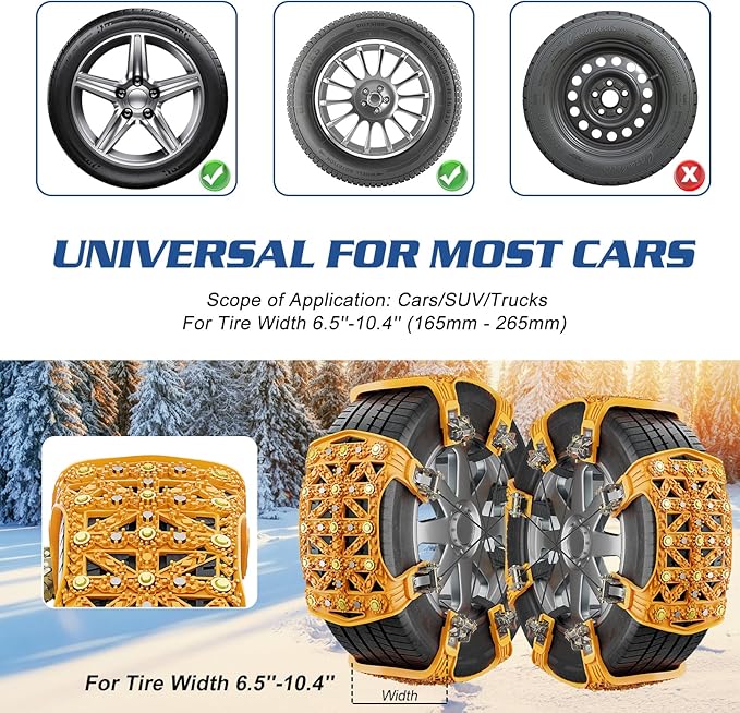 LILYPELLE Upgraded Snow Chains 16 Pack, Tire Chains for Cars/SUVs/Pickup Trucks, Emergency Anti Slip Tire Traction Chains for Tire Width 165-275mm