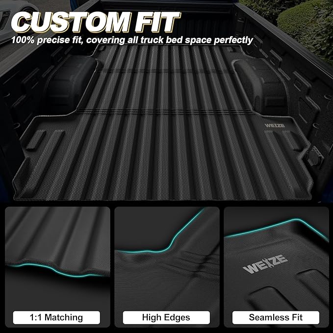 WEIZE Truck Bed Mat for Chevy Silverado/GMC Sierra 1500 2019-2025 5.8 ft(5‘10“,69.6in), All Weather Protection TPE Truck Bed Liner Durable Easy Clean Black