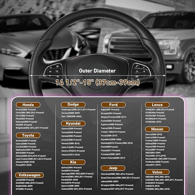 SEG Direct Car Steering Wheel Cover Medium Size 14 1/2"-15" Embossed Microfiber Leather with Carbon Fiber Pattern Brown