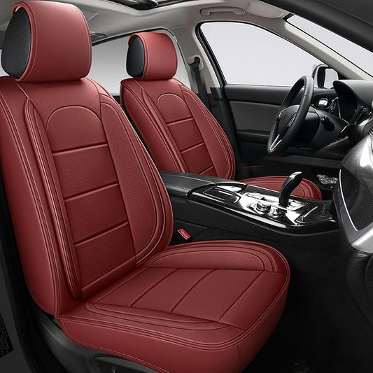 AOOG Leather Car Seat Covers with Car Backseat Organizer, Universal fit Automotive Vehicle Most Sedan SUV Pick-up Truck (Front Pair, Burgundy)