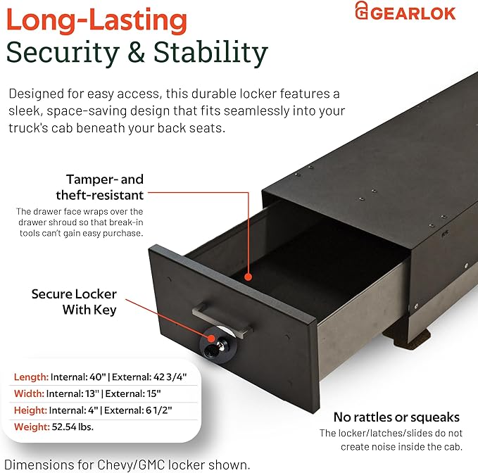 GearLok UnderSeat Truck Locker – Secure Under Seat Storage for GMC Trucks – Lockable Truck Organizers and Storage for Tools, Ammo and Equipment
