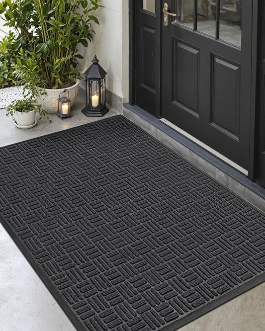 DEXI Front Door Mat Outside Entrance, 4x6 ft Large Rubber Entry Doormat Heavy Duty, Welcome Mats Non Slip for Inside House Floor Entryway Double Doors Exterior Patio, Maze Black