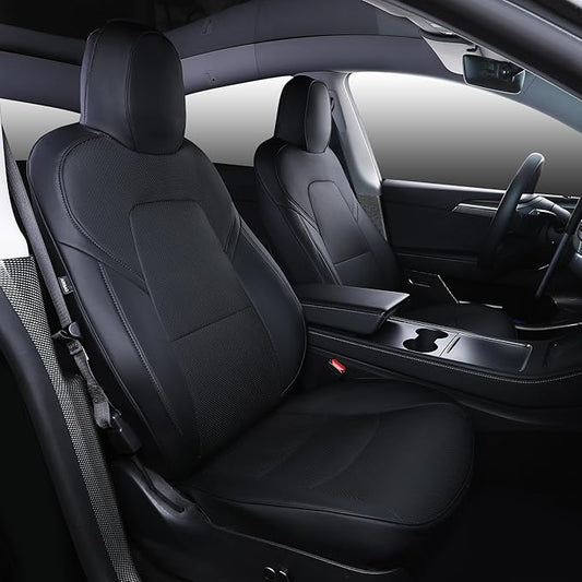 Suitable for Tesla Model Y Seat Covers, Waterproof Faux Leather Car Seat Covers Full Set for Tesla Model Y 2020 2021 2022 2023 2024 (Black)
