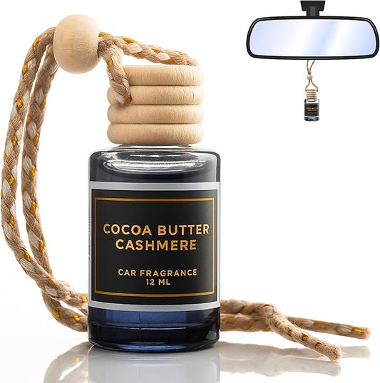 COCOA BUTTER CASHMERE - A warm, intriguing fragrance that combines sweet cocoa butter and coconut. - Lasts up to 60 days - Luxury Car Perfume A+ Scents Car Hanging Diffuser