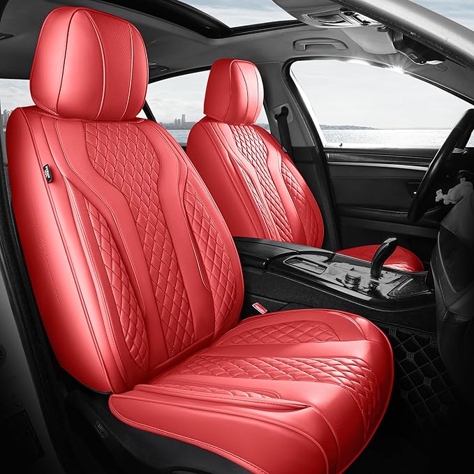 Leather Car Seat Covers - Breathable Faux Leather Seat Covers Full Set for Cars SUV Sedan - Waterproof - RED