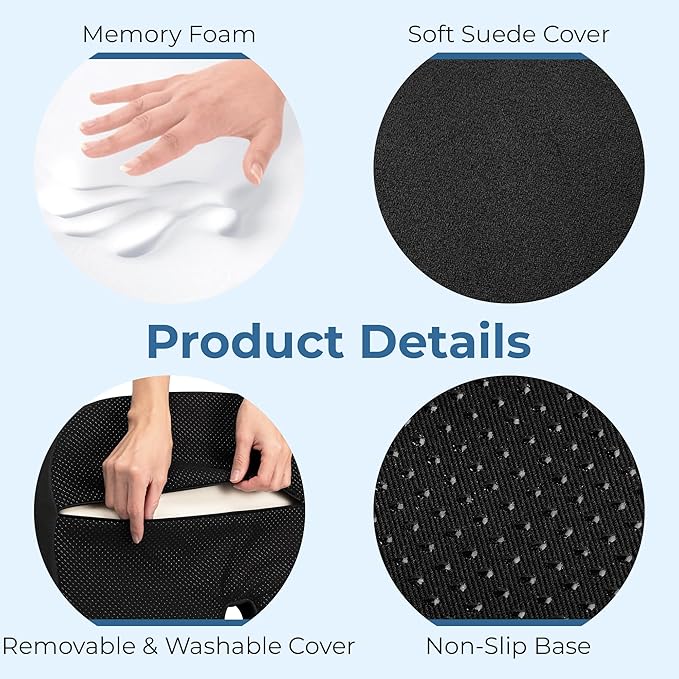 5 STARS UNITED Seat Cushion for Tailbone Pain Relief – Large Memory Foam Cushion for Coccyx, Hip, Sciatica & Post-Surgery Recovery – Wheelchair, Car, Desk, Gaming & Office Chairs, Black