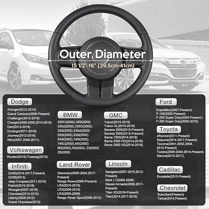 SEG Direct Car Steering Wheel Cover Large Size for F150 F250 F350 Ram 4Runner Tacoma Tundra Range Rover with 15 1/2 inches-16 inches Outer Diameter, Black Microfiber Leather