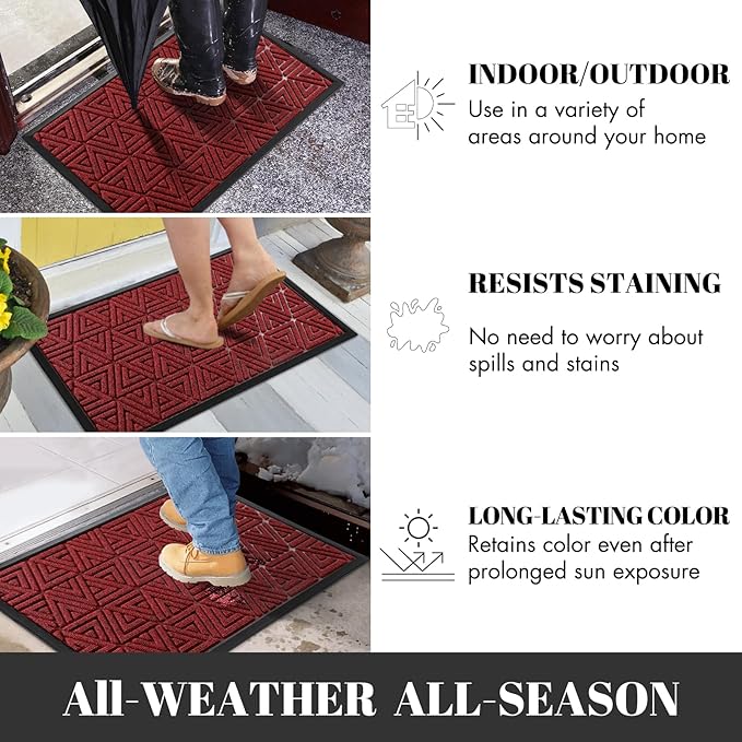 Yimobra Outdoor Mats for Front Door 29.5x17, Stops Mud & Dirt at Entrance, Fits Garage & Patio, All-Weather Waterproof Non Slip Outdoor Indoor Welcome Mat, Black Red