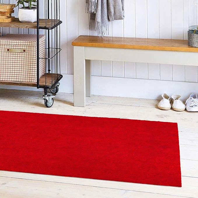 Ottomanson 2'7" x 6' Hallway Runner with Scraper Pile Extra Durable Non-Slip Rug Mat for Indoor & Outdoor Use - Ideal for Kitchen, Entryway, Patio & Garage - High-Traffic Carpet, Red