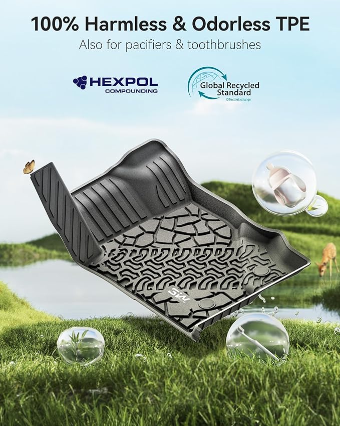 3W Floor Mats & Cargo Liner Fit for 2021-2024 2025 Ford Bronco 4 Door, TPE All Weather Custom Fit Floor Liner 1st 2nd Row and Full Set Trunk Mats, Black (Not for Bronco Sport & Rubberized Floor)