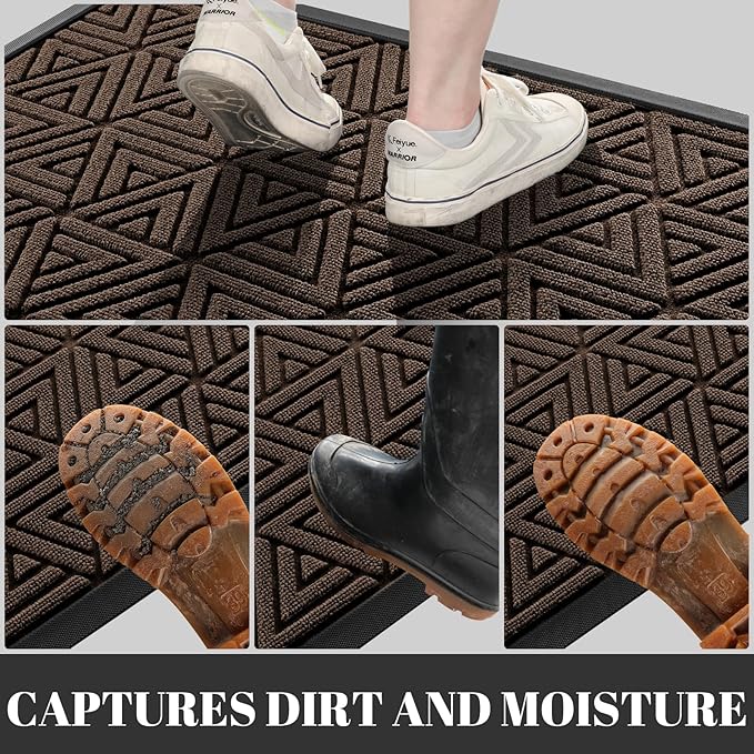 Yimobra Outdoor Mats for Front Door 29.5x17, Stops Mud & Dirt at Entrance, Fits Garage & Patio, All-Weather Waterproof Non Slip Outdoor Indoor Welcome Mat, Brown