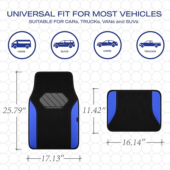 Skechers Car Floor Mats,Waterproof Universal Fit Faux Leather Car Mats,Floor Mats for Cars with Anti-Slip Heel Pad,Fit for SUVs,Vans,Sedans,Trucks,Blue