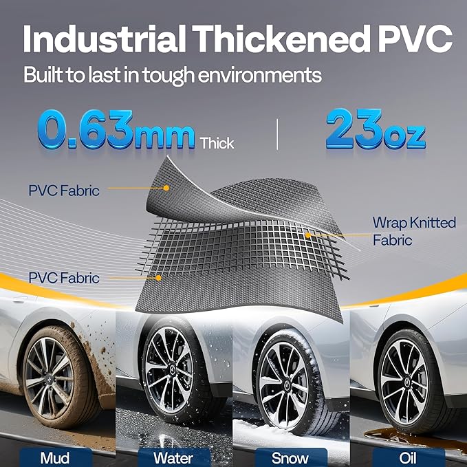 VIVOHOME Containment Mat (8'6" x 20') with Stay Put Corner, PVC Garage Floor Mats, Heavy Duty Garage Parking Mat with a Squeegee, Gray