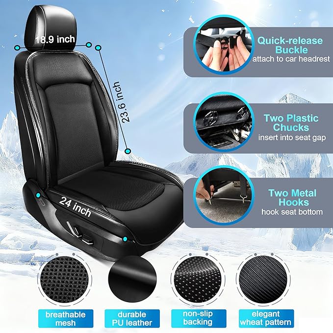 2025 Upgraded 3-in-1 Cooling Car Seat Cover Front Seat, 12V Ventilated Cooling Car Seat Cushion with Massage, Winter and Summer Cooling Seat Cover for Car SUV Truck Universal Fit (Black)