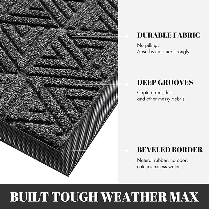 Yimobra Outdoor Mats for Front Door 29.5x17, Stops Mud & Dirt at Entrance, Fits Garage & Patio, All-Weather Waterproof Non Slip Outdoor Indoor Welcome Mat, Mix Grey