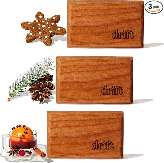 Drift Holiday 2025 Wood Air Freshener Starter Kit - The Original Wood Air Freshsener - Car Odor Eliminator - Long Lasting Car Scent - Gingerbread, Frosted Spruce, and Holiday Spice