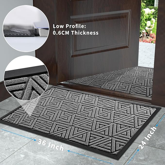 Yimobra Large Door Mat 36x24, All-Weather Waterproof Non-Slip Welcome Matt Outdoor, Heavy Duty Non Slip Doormat for Entryway for Patio and Garage Indoor, Easy Clean, Grey