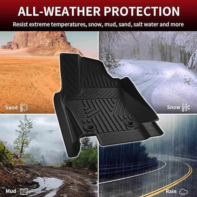 LASFIT Floor Mats for Toyota Tacoma 2024 2025 2026 Double Cab Auto Trans (Not fit Hybrid) All Weather Floor Liner for Tacoma TRD/SR/SR5/limited TPE Custom Fit Car Mats Front&Rear 2 Row Mats