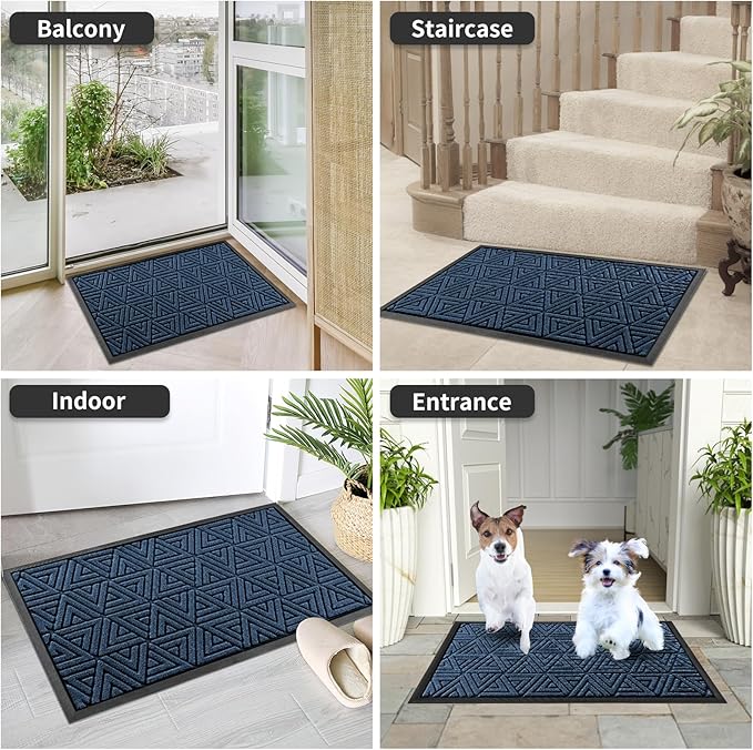 Yimobra Large Door Mat 36x24, All-Weather Waterproof Non-Slip Welcome Matt Outdoor, Heavy Duty Non Slip Doormat for Entryway for Patio and Garage Indoor, Easy Clean, Blue