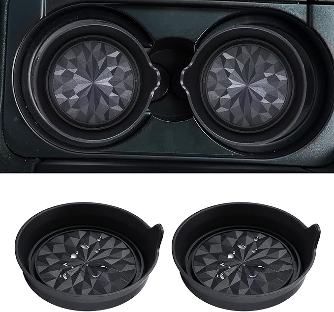 Amooca Car Cup Coaster Universal Automotive Waterproof Non-Slip Cup Holders Sift-Proof Spill Holder Car Interior Accessories 2 Pack Black Flower