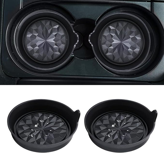 Amooca Car Cup Coaster Universal Automotive Waterproof Non-Slip Cup Holders Sift-Proof Spill Holder Car Interior Accessories 2 Pack Black Flower