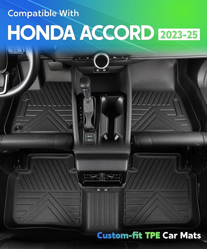 TPE All-Weather Floor Mats for Honda Accord 2023 2024 2025 2026 | Custom Fit Heavy Duty Truck Floor Liners | Front & Rear Row Protection | Durable, Odorless, Easy to Clean (3-Piece Set, Black)