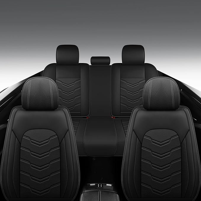AOOG Leather Car Seat Covers Universal fit Most Sedans SUV Trucks (Full Set, Black)