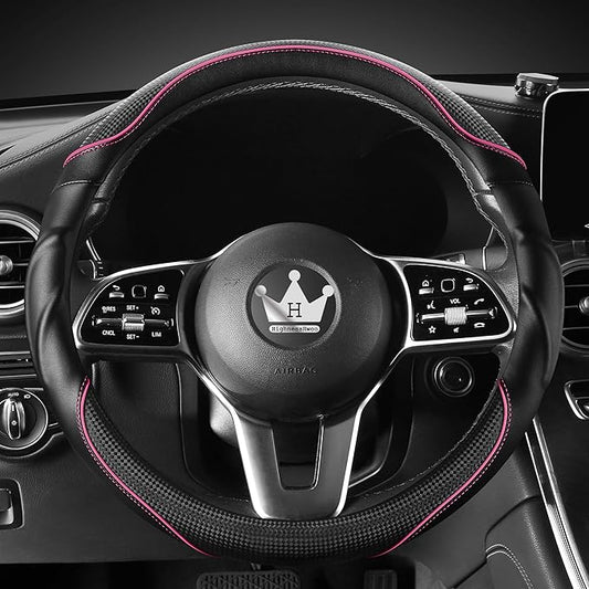 3D Car Steering Wheel Cover Comfort Grip Massage Sporty Anti-Slip Carbon Fiber Faux Leather for Sedan SUV, Universal Fit, Car Handle Covers for All Seasons, 14.75-15.15in, Pink