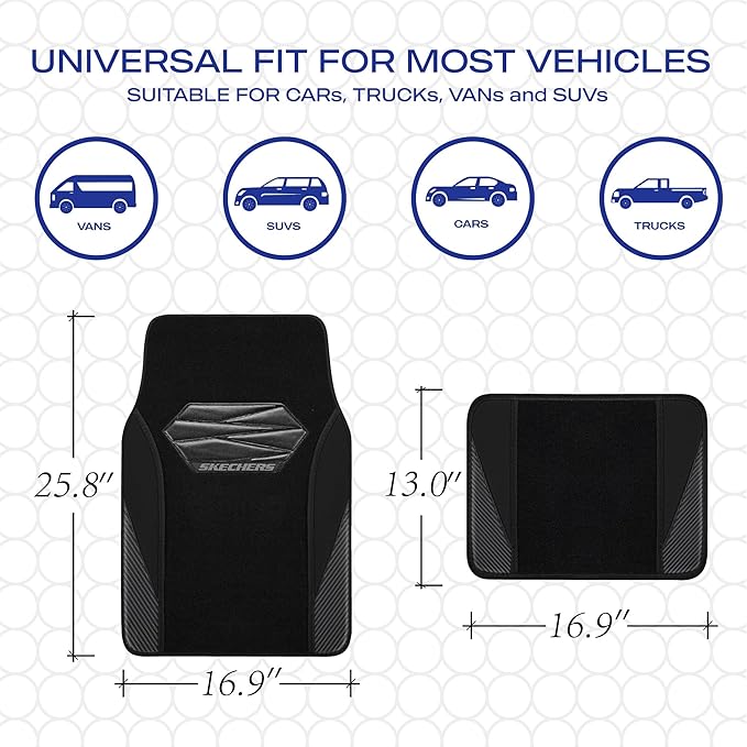 Skechers Car Floor Mats,Waterproof Universal Fit Car Mats,Faux Leather Car Floor Mats,Carbon Floor Mats for Cars with Anti-Slip Skechers Heel Pad Fit for SUV,Vans,Sedans,Trucks,Black