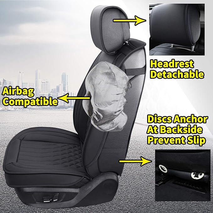 Aierxuan 5pcs Car Seat Covers Full Set with Waterproof Leather, Airbag Compatible Automotive Vehicle Cushion Cover Universal Fit for Most Cars (Black)