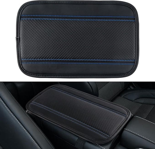 Amiss Car Center Console Pad, Universal Waterproof Car Armrest Seat Box Cover, PU Leather Auto Armrest Cover Protector，Vehicle Interior Accessories fits SUV/Truck/Car (Black-Blue)