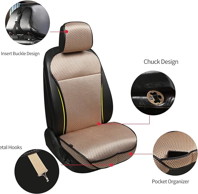 Auto Newer Luxury Breathable Car Seat Cover Fit Four Seasons, Universal Front of Car Seat Cushions, Bottom Seat Covers of Full Wrapped Edge,Universal Fit for 95% Cars,SUV,Pickup(Beige,1PCS)