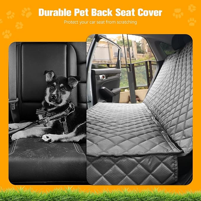 PETICON Waterproof Scratchproof Pet Bench Seat Covers for Cars, Trucks, SUVs, Nonslip Durable Back Seat Cover for Dogs, Washable Backseat Protection, Gray