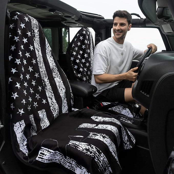 Premium Hooded Cloth Seat Cover for Cars - Automotive Seat Pads Universal Fit for Sedans Truck SUV - Waterproof Front Seat Protectors Great for Athletes Workouts Swimming Running Boxing Yoga