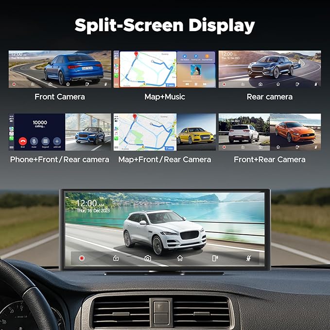 Volam 9.26'' Carplay Screen for Car with 4K Dash Cam, Compatible with Apple Carplay & Android Auto, Carplay with 1080p Backup Camera, Mirror Link, Loop Recording, GPS Navigation
