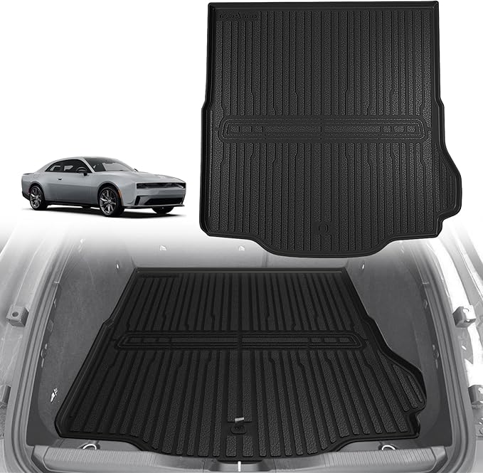 TripleAliners All-Weather Mats Compatible with 2025 2024 Dodge Charger EV Accessories Floor Liners Trunk Cover Custom Fit TPE Heavy-Duty Liners (Trunk Mat)