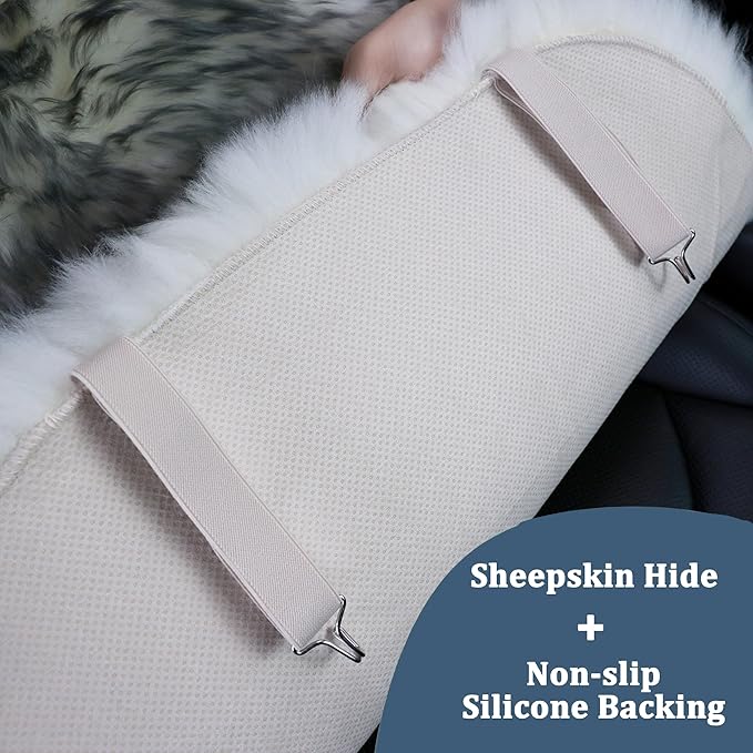 Fluffy Sheepskin Car Seat Cover-Fuzzy Fur Auto Cushion for Universal Automotive Protector (Black, 1 Pcs Front Seat Cover)