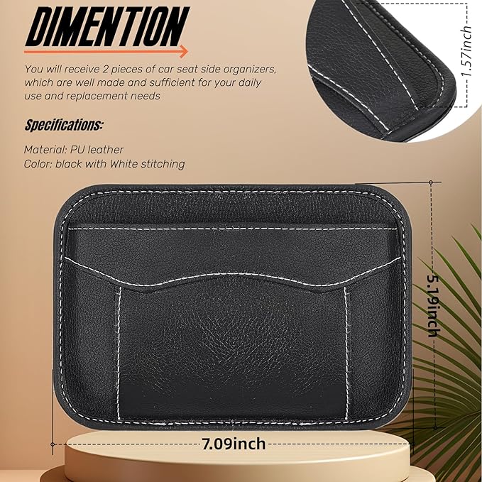 Tumecos Car Side Pocket Organizer PU Leather Seat Side Storage BagSmall Debris Organizer Hanging Cell Phone Mobile Paste Type Bag for Stowing Tidy Universal Accessories（BlackB-2pcs）